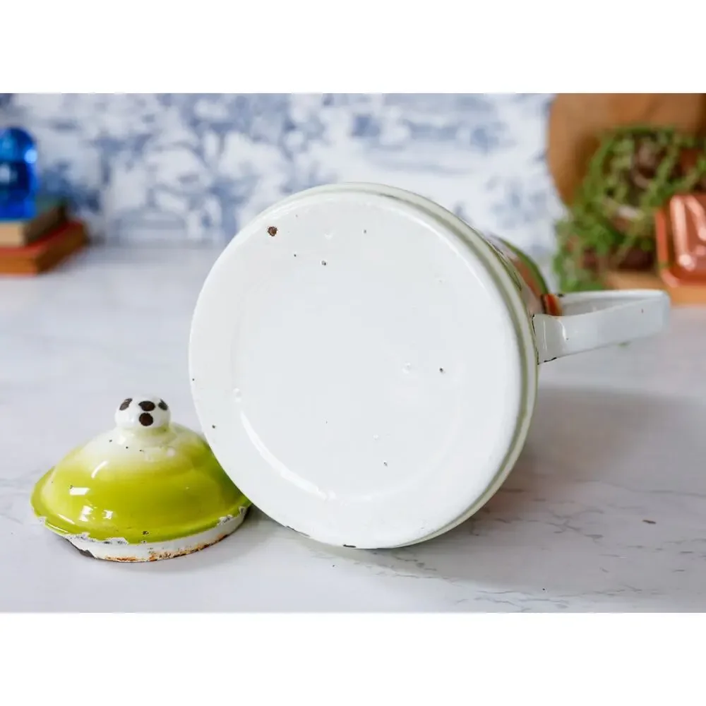 Vintage Fruit Enamelware Coffee Tea Pot MCM Retro Cottage Farm Grandma Tea Party